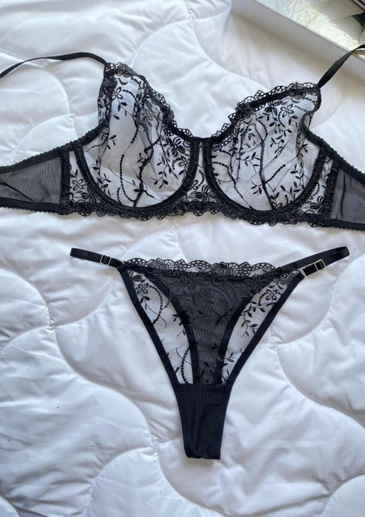 Garden Bralet Takım - Siyah (Büyük Beden)